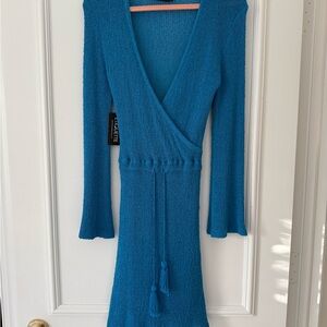 Elegant Blue Knit Wrap Dress
